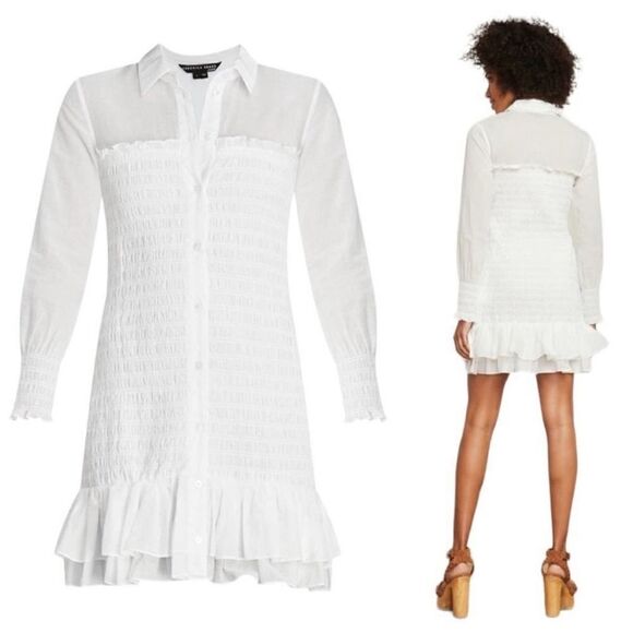 Veronica Beard NWT Kelsey Long Sleeve Cotton Shirtdress In White Size 8 - Picture 2 of 10